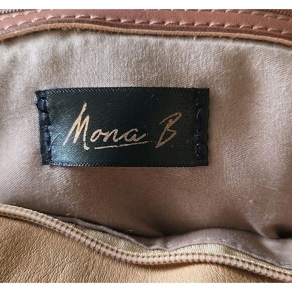 Mona B  Shoulder Bag Vegan Leather Purse Tan Basketweave Zip Pockets 10" x 9" - Picture 5 of 10